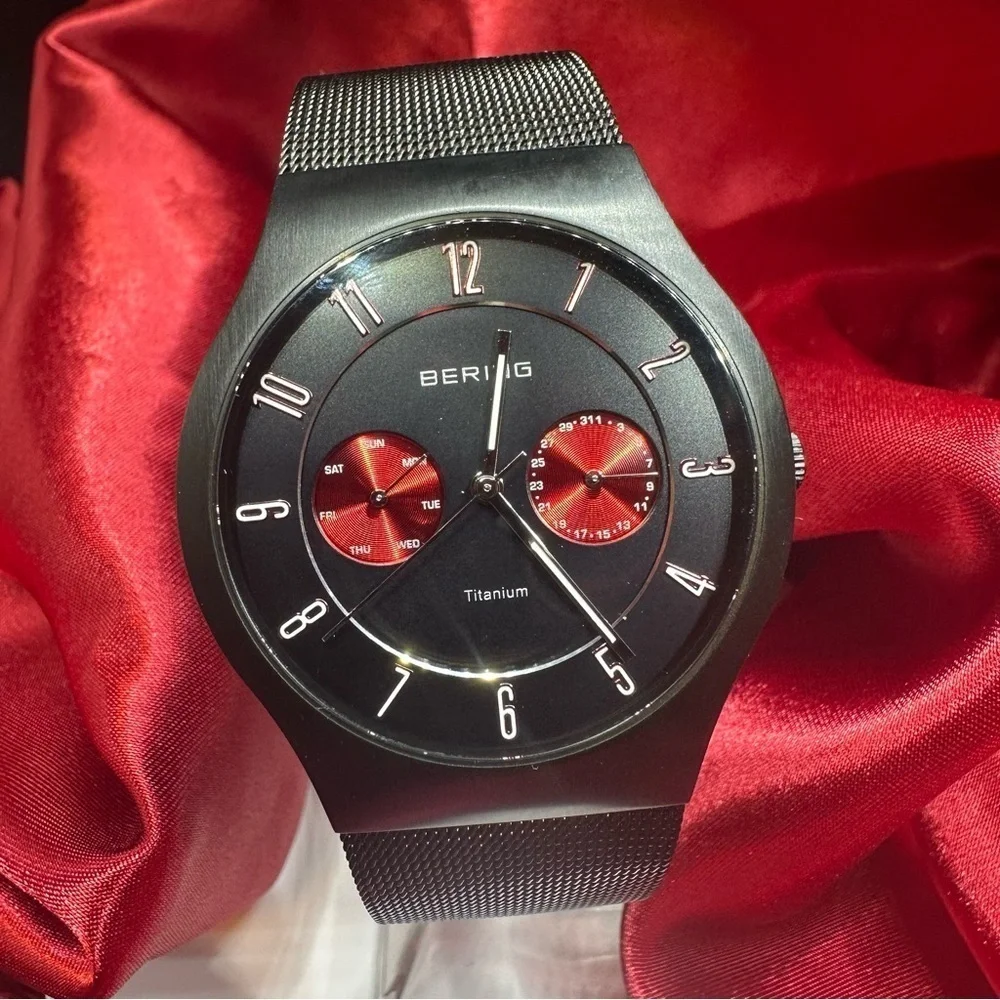 Bering Titanium Men’s Watch Black/Red Subdials 11939-229